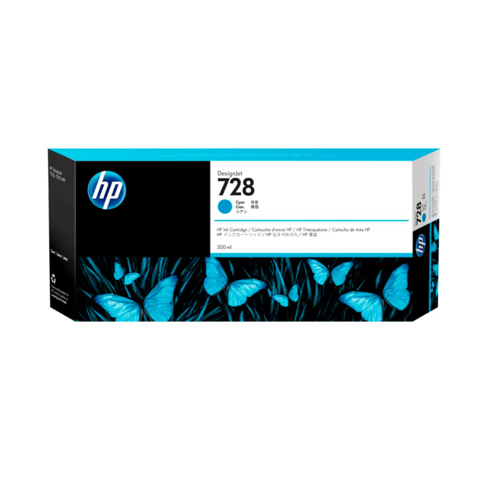 Tinta HP 728A Cyan de 300ml | Compatible con impresoras de gran formato | Alta calidad de impresión