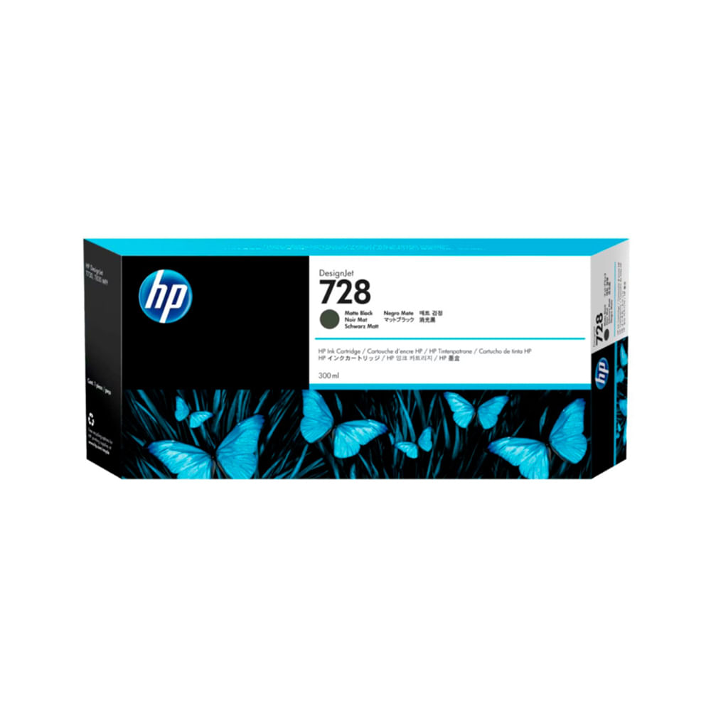 Tinta HP F9J68A 728 Matte Black 300ml para impresoras, calidad profesional y resultados nítidos