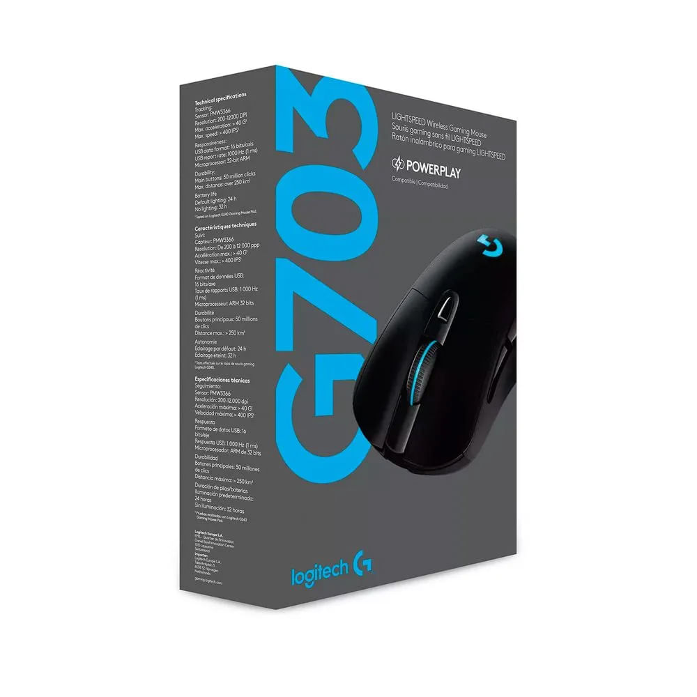 Mouse Gaming Logitech G703 LIGHTSPEED HERO 25K: Ultra Precisión, Inalámbrico, Ligero, Completo en R