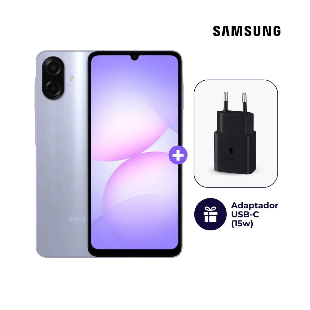 Samsung Galaxy A07 4G 64GB 4GB Ram Violeta + Adaptador USB-C Samsung Original 15W