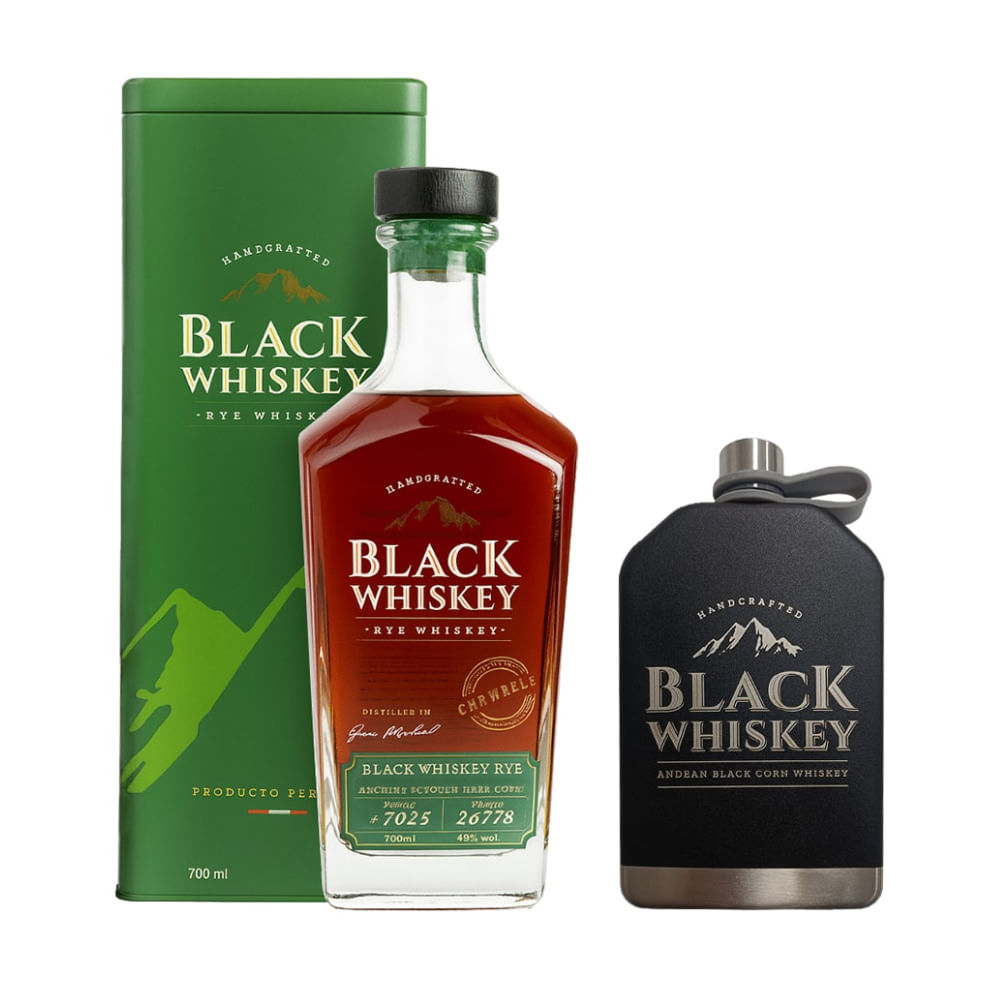 BLACK WHISKEY RYE 700ml con 1 Petaca Black Whiskey 8oz