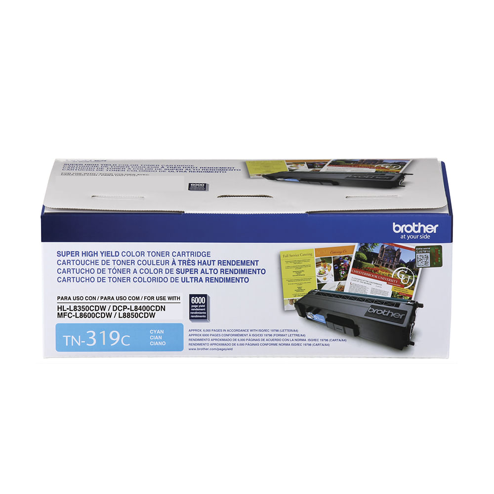 Tóner Brother TN319C Cyan para HL-L8350/MFC-L8850 - 6000 páginas, impresión de alta calidad