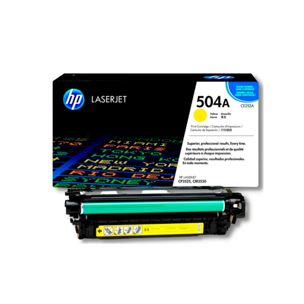Tóner HP CE252A (504A) Amarillo para LaserJet CP3525 - Alta calidad de impresión, 6800 páginas