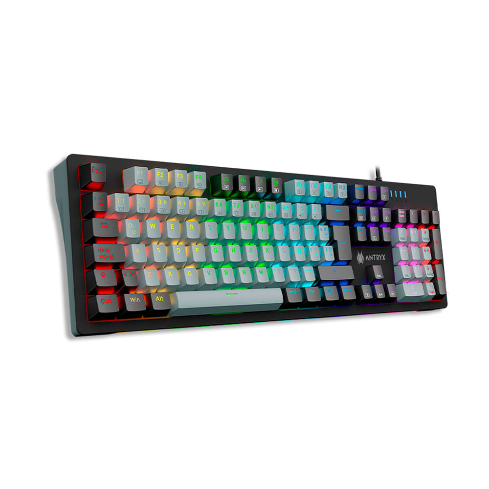 Teclado Gaming Antryx MK-860L con retroiluminación RGB, diseño negro y switches mecánicos Blue