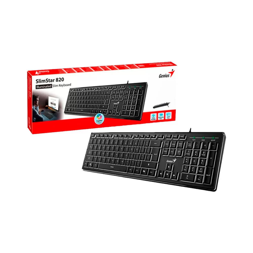 Teclado Genius Slimstar 820 retroiluminado AI Copilot USB negro - diseño compacto y elegante