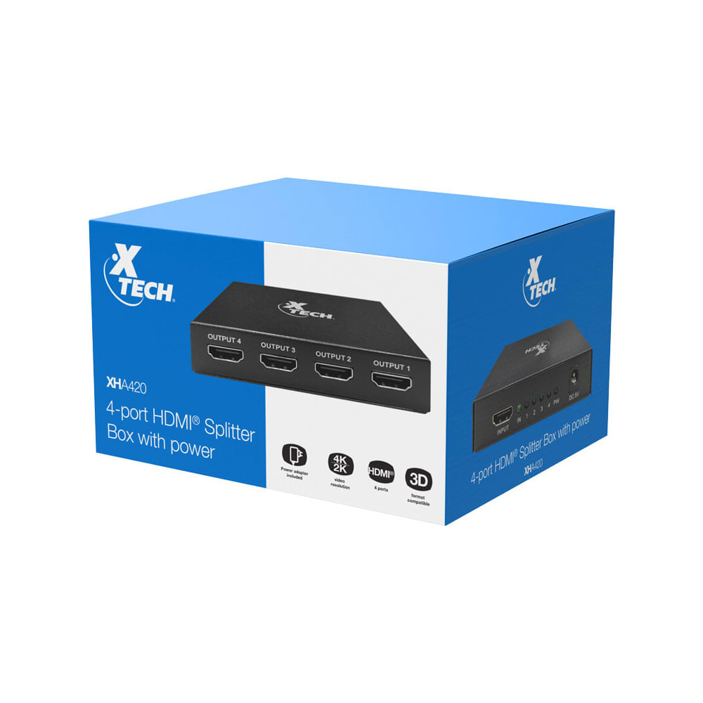 Xtech HDMI Splitter 1x4 - Divide señal HD a 4 pantallas ideal para videojuegos y presentaciones