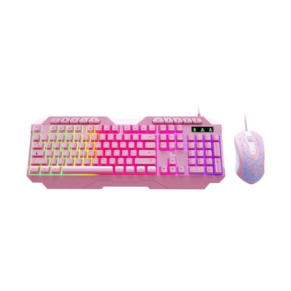 Set de Teclado y Ratón Xtech Gaming USB Conectividad Cableada Español Color Rosa - Modelo XTK-540S