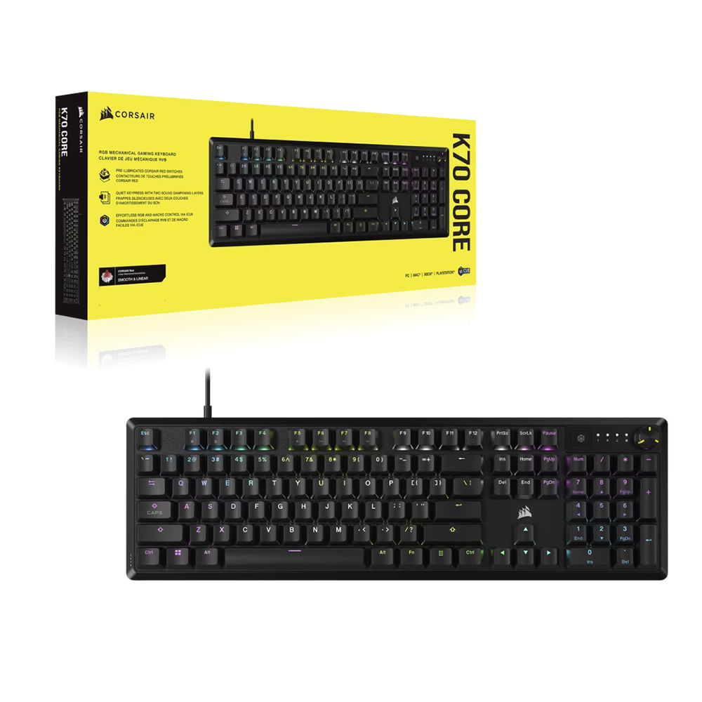 Teclado Gaming Corsair K70 RGB Mecánico 100% Personalizable - Negro, Iluminación Dinámica, Alta Pre