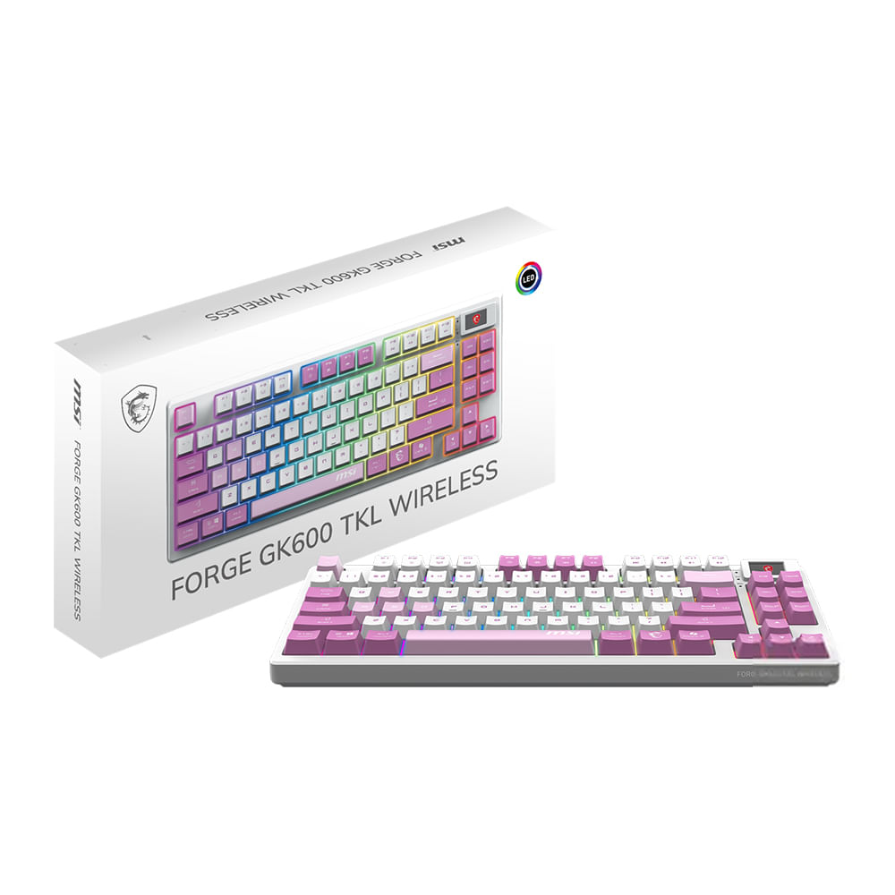 Teclado Gaming MSI Forge GK600 TKL Inalámbrico Color Violeta - Compacto y Rápido para Gamers