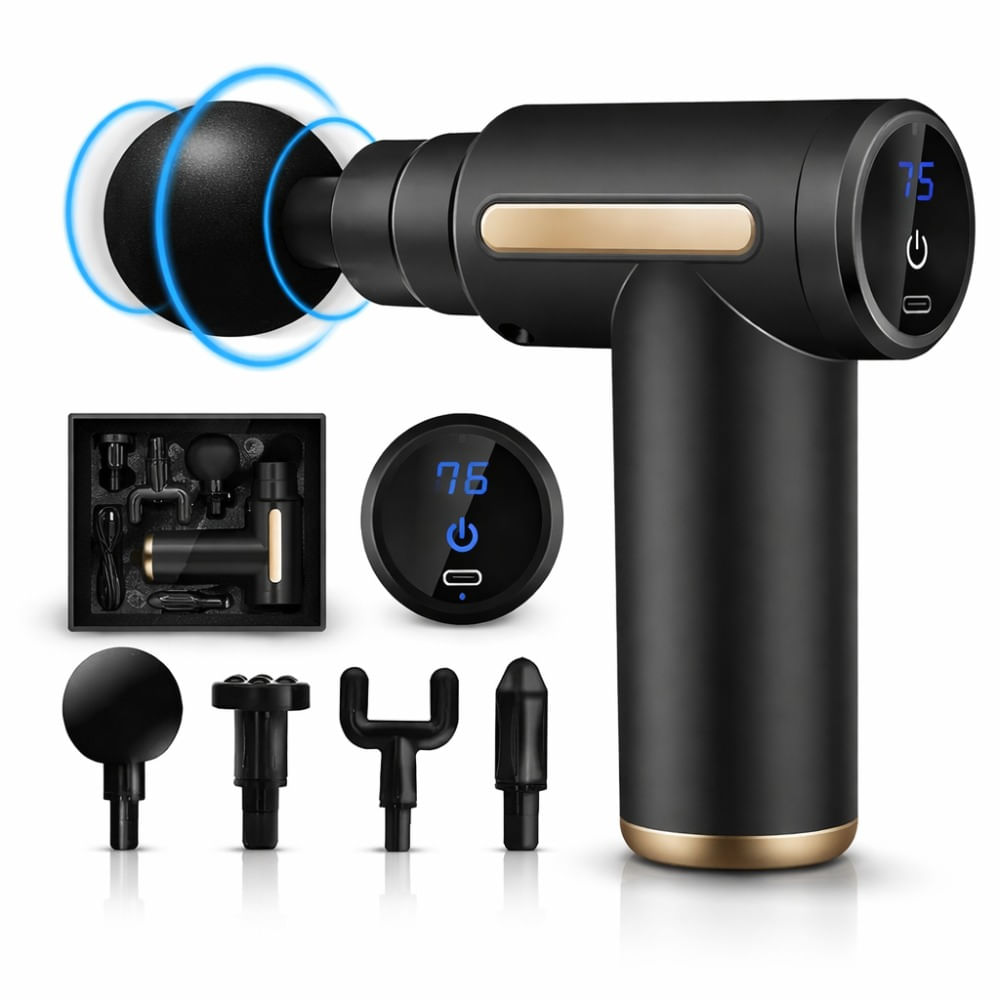 Mini Pistola De Masaje Portátil 4 Cabezas 6 Velocidad Negro