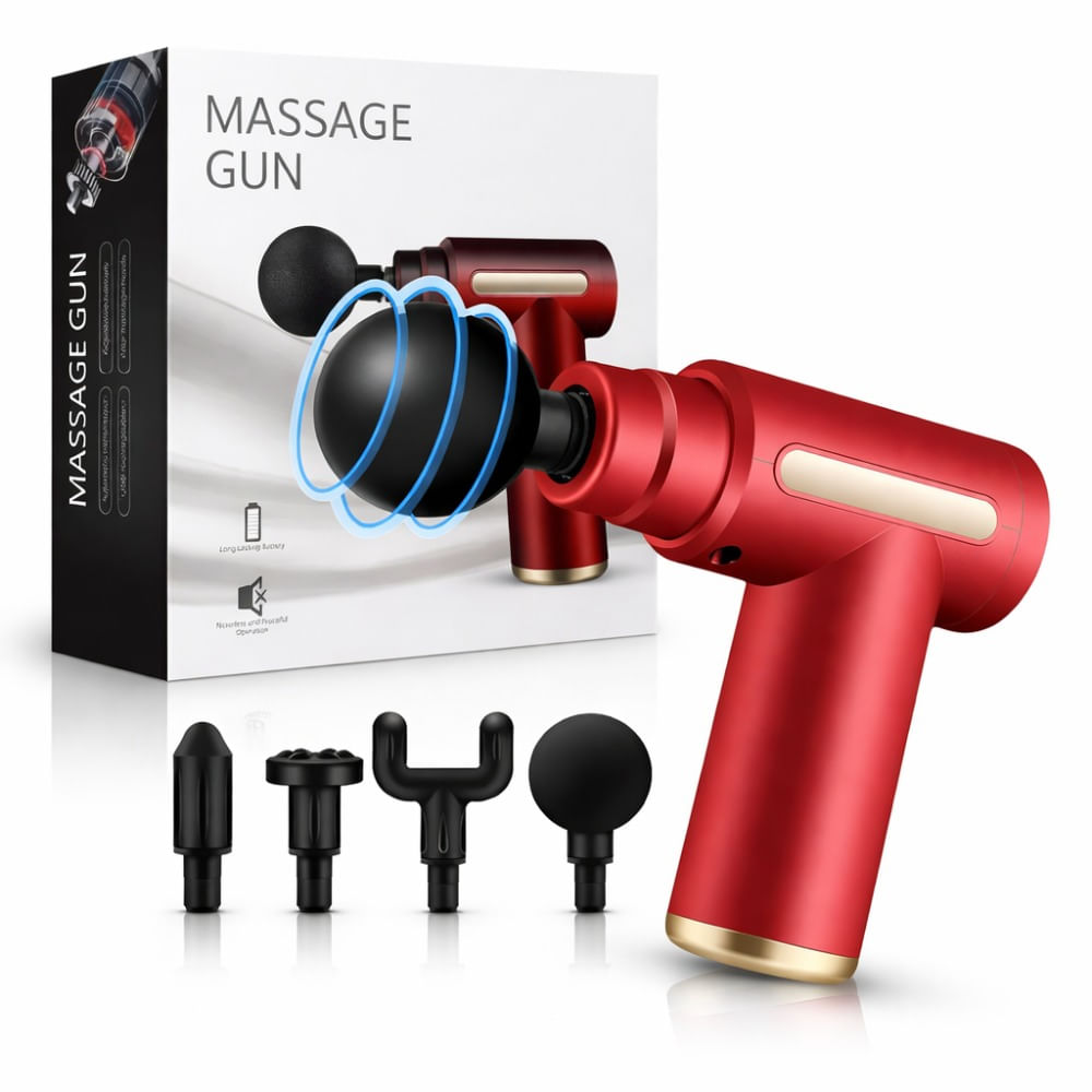 Mini Pistola De Masaje  Portátil 4 Cabezas 6 Velocidad Rojo