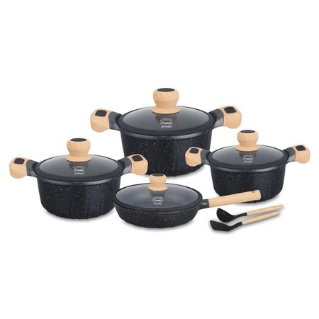 Juego de Ollas de Roca Volcánica Valeska 10pzs Negro