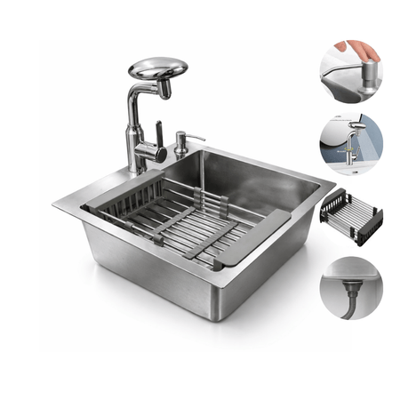 Lavadero Cuadrado 45x45 4 en 1 Acero Inoxidable Grifo mezcladora y Accesorios Completo