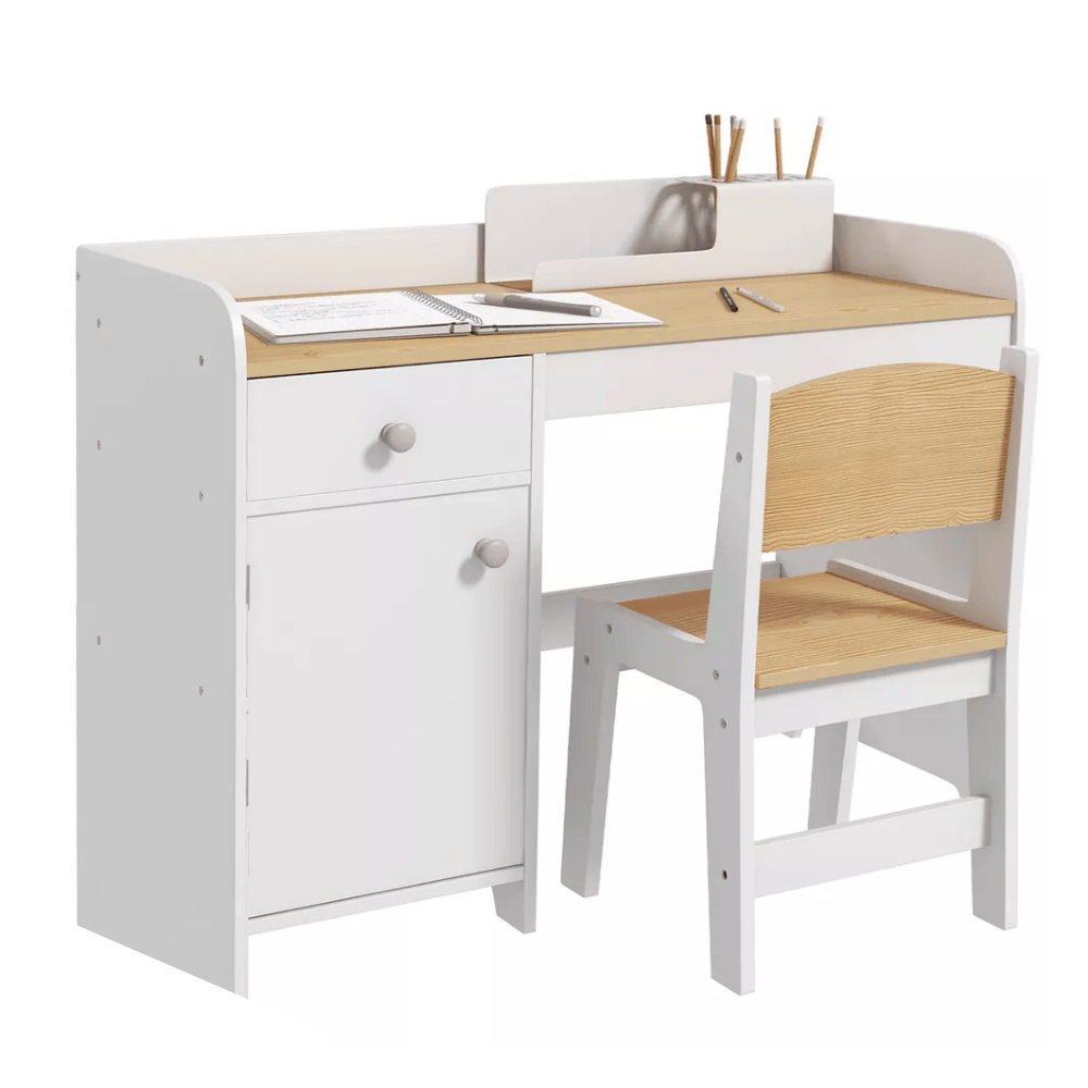 Escritorio Infantil Oishi Blanco y Carvalo - Muebles Bonno