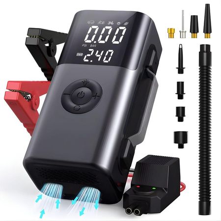 Arrancador de Batería para Auto 2000A con Compresor Digital 150 PSI Portátil 12V