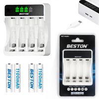 Kit Cargador Inteligente de Pilas con Pantalla LCD 4 puestos mas 4 pilas AAA Ni-MH