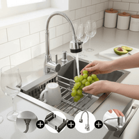COMBO 5 en 1 Lavadero Cuadrado 45x45 Inoxidable con Grifo mezcladora y Accesorios Completo