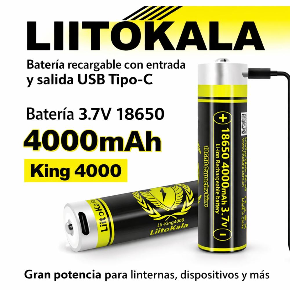 2 Pilas 18650 Recargable 4000mAh 3.7V Con USB Tipo C Para Linterna Micrófono Ventilador y Más