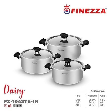 Set de ollas de acero inoxidable FZ-1042TS-IN FINEZZA 6 PZAS