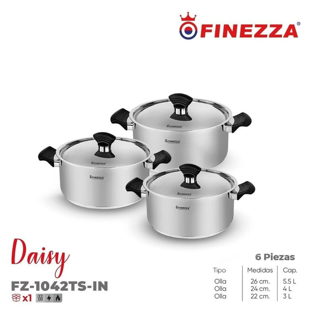 Set de ollas de acero inoxidable FZ-1042TS-IN FINEZZA 6 PZAS