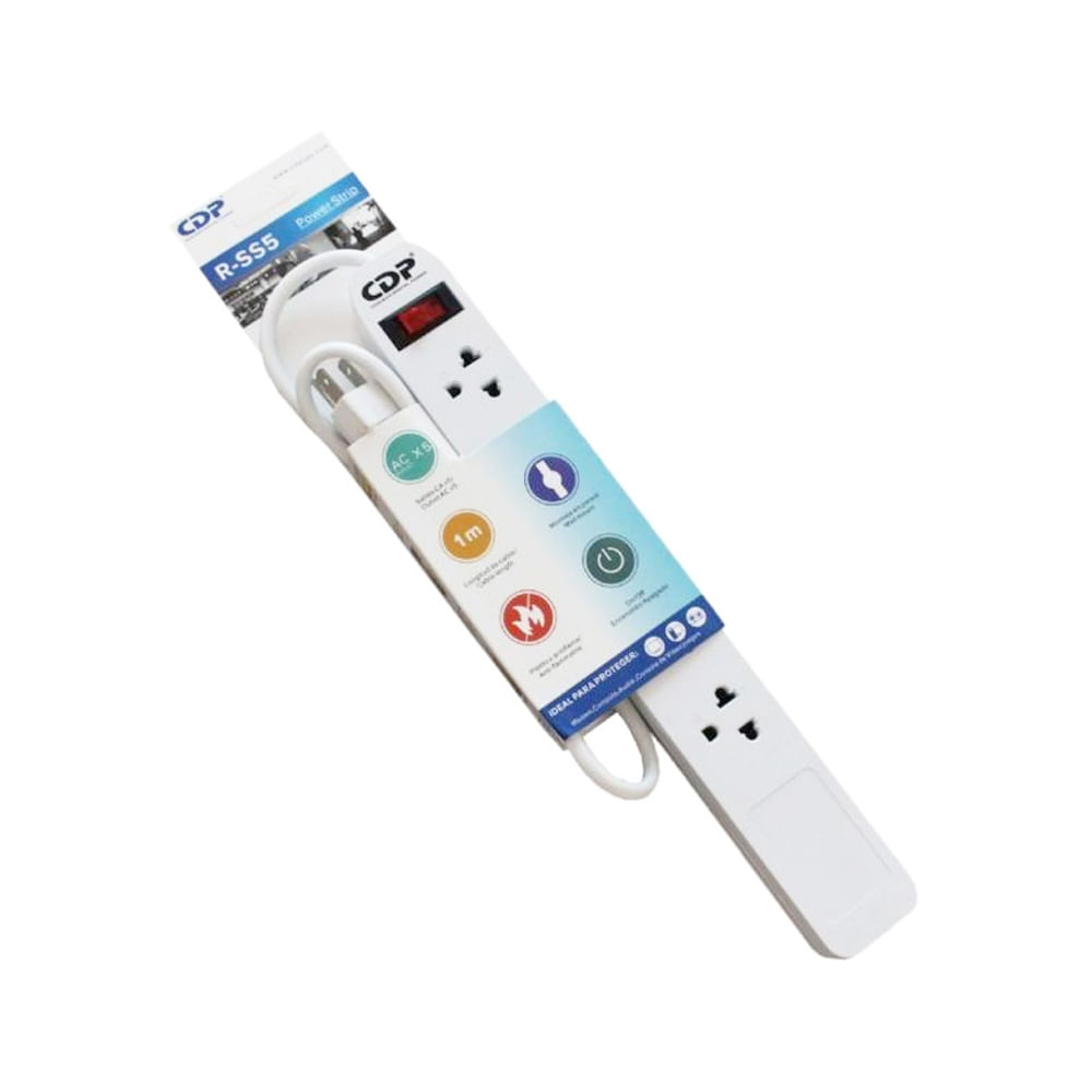 Supresor de Picos CDP R-SS5 con 5 Tomas 300 Joules 110–240V y Botón ONOFF Antiflama