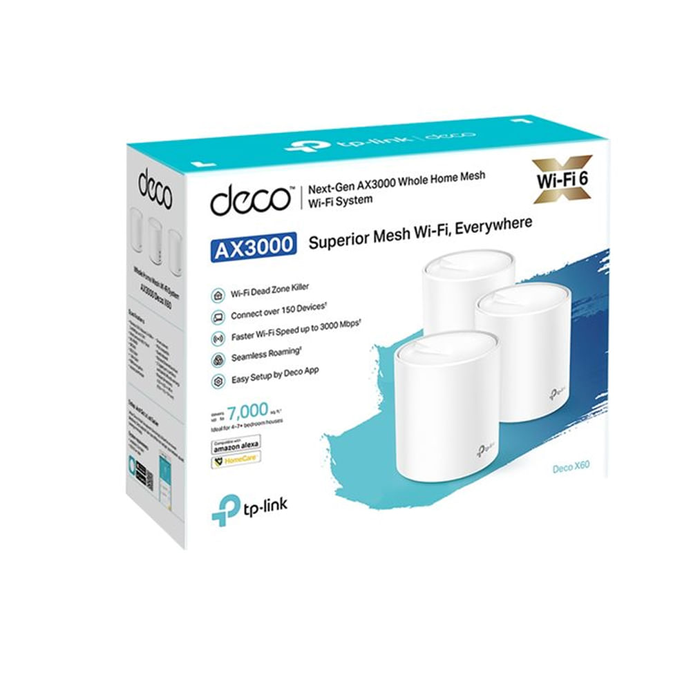 Sistema Wi-Fi TP-LINK Deco X60 - Pack de 3 enrutadores 1GbE Wi-Fi 6 Doble Banda Conexión Rápida