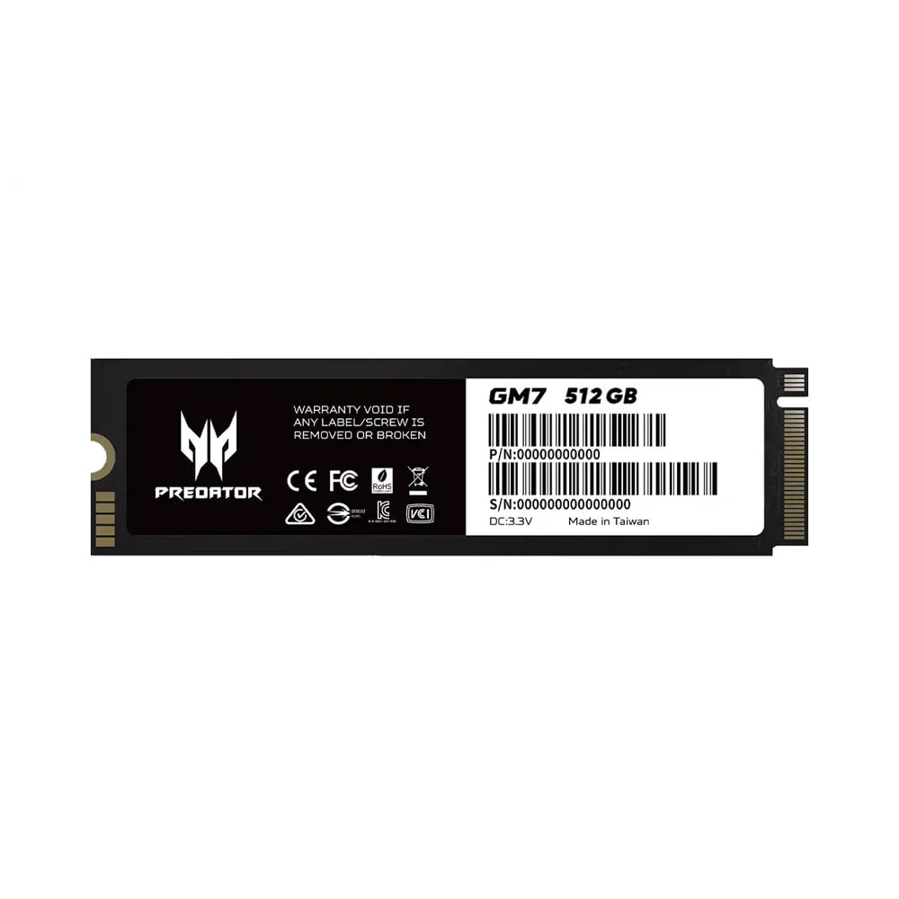 SSD M.2 PCIe Predator 512GB NVMe GM7 7200MBs 2280 alto rendimiento y velocidad excepcional