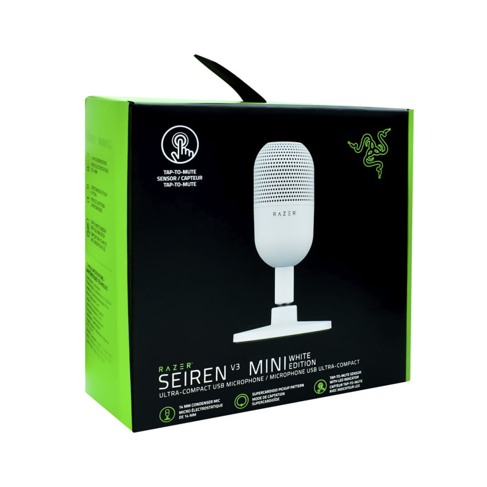Micrófono Razer Seiren V3 Mini USB Supercardioide Touch Sensor Silent Mercury - Ideal para Stream