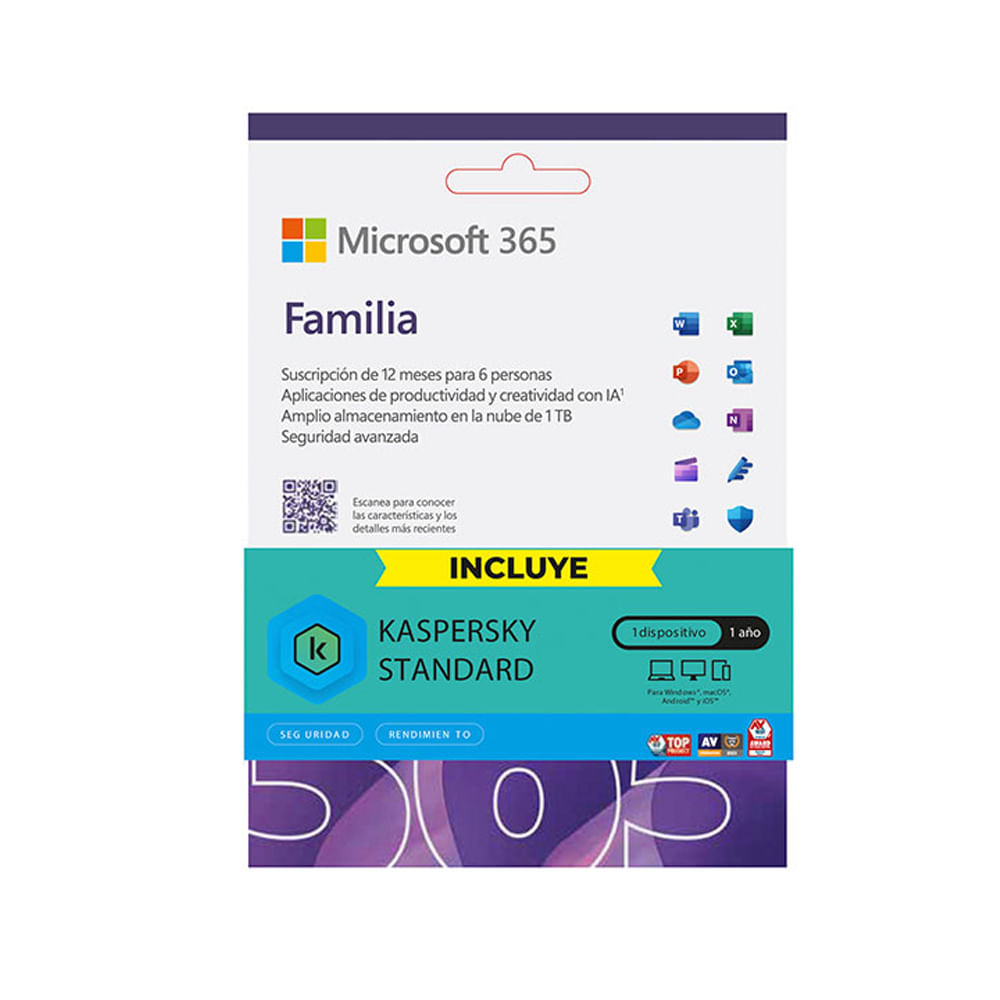 Kit Microsoft 365 Familia + Kaspersky ESD: Licencia Digital de 12 Meses para 1-6 Usuarios