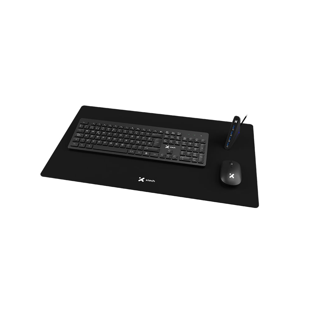 Xtech Kit Completo: Teclado y Ratón Inalámbricos con Alfombrilla XL y Hub USB 3.0 - Español