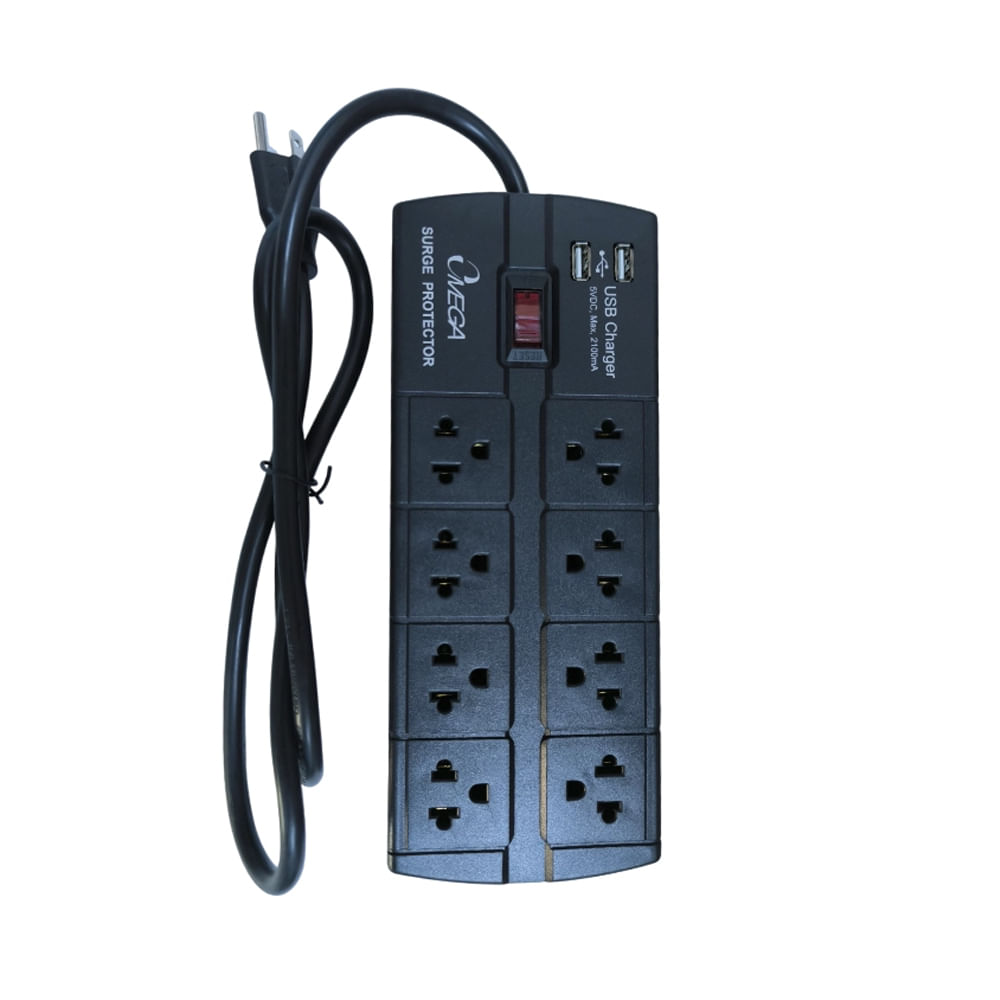 Supresor de Picos Omega 491144BK Negro con Carga USB 220V - Protege tus Dispositivos Electrónicos