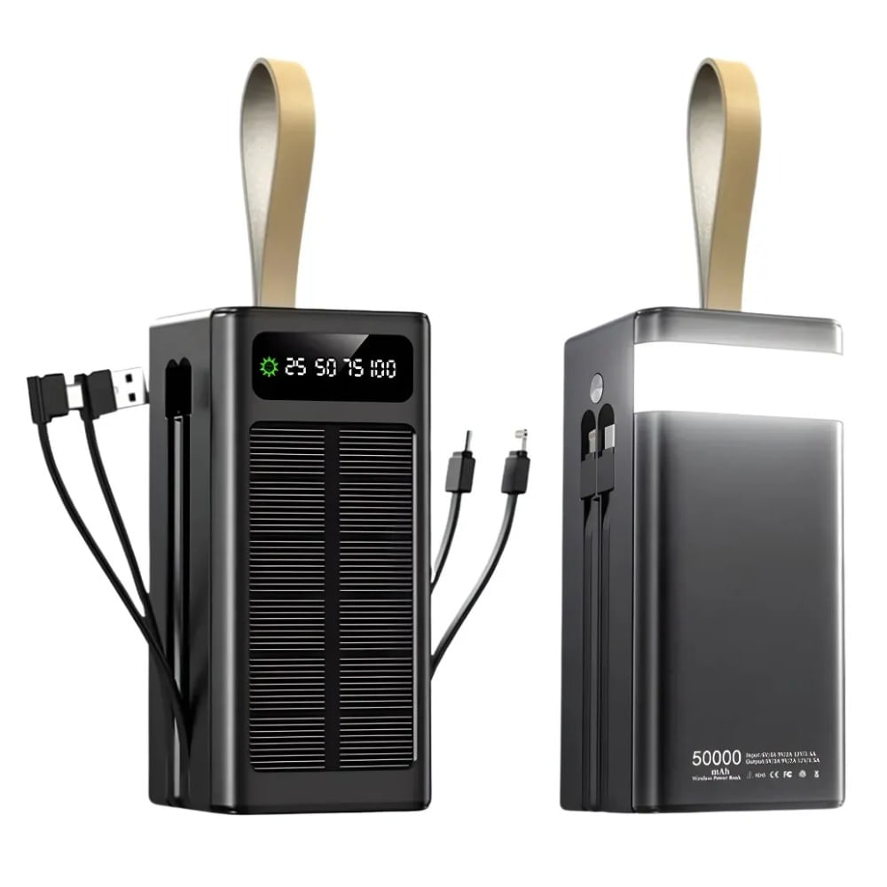 Power Bank Solar 50000mah LK-551 Carga Rápida 22.5w 8 Puertos negro
