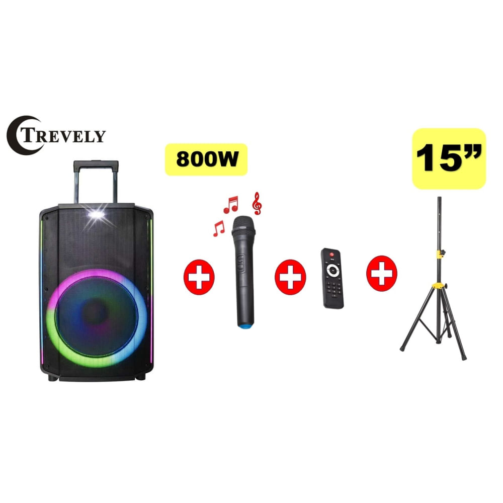 Parlante portatil 15" TREVELY TA-1598 -800W - Tripode