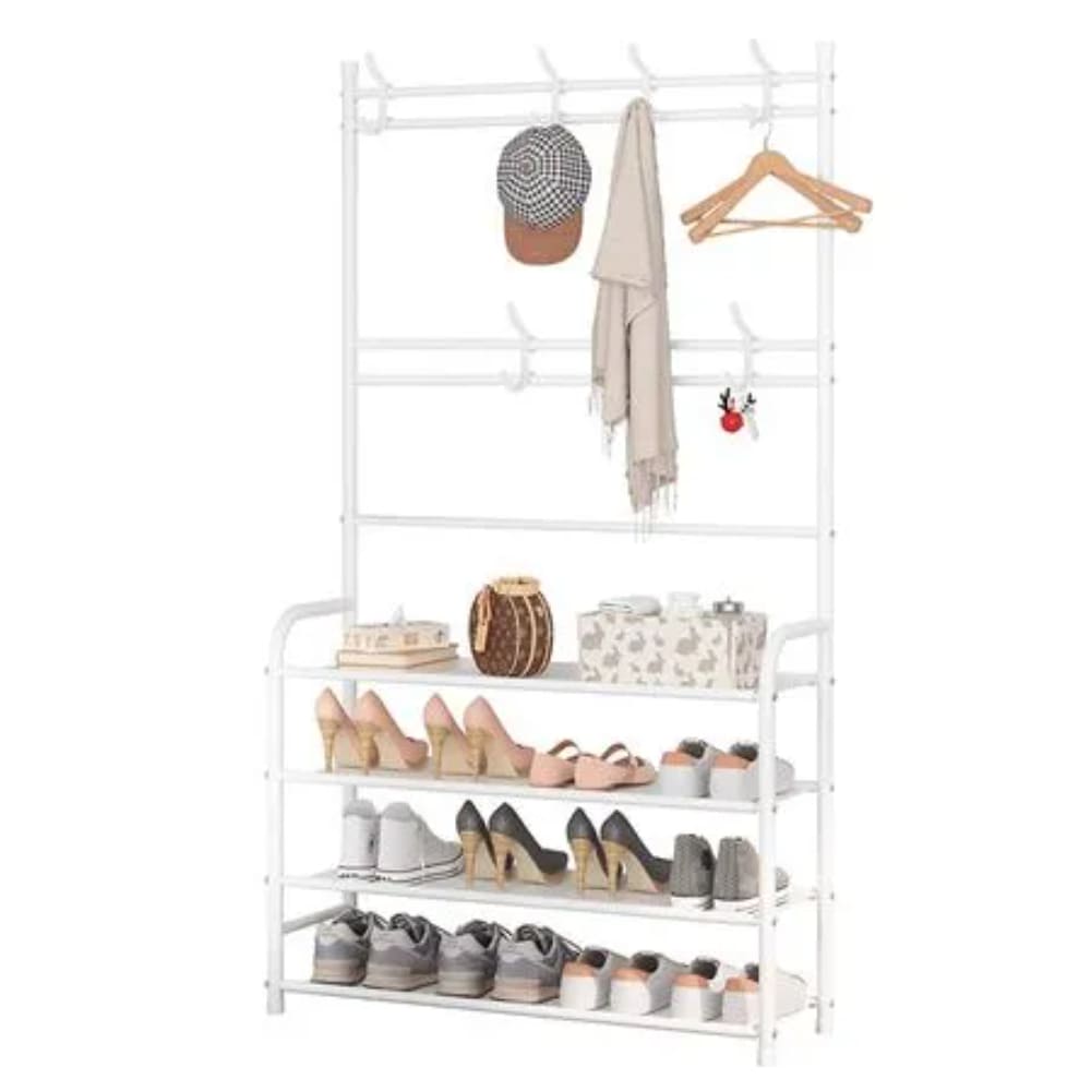 Organizador Multifuncional Blanco Zapatera 4 Niveles Perchero Ahorro De Espacio Estilo Moderno