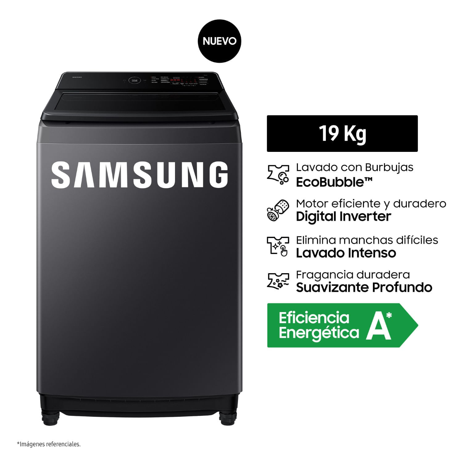 Lavadora Samsung EcoBubble 19Kg WA40F19E7CPE Gris Grafito