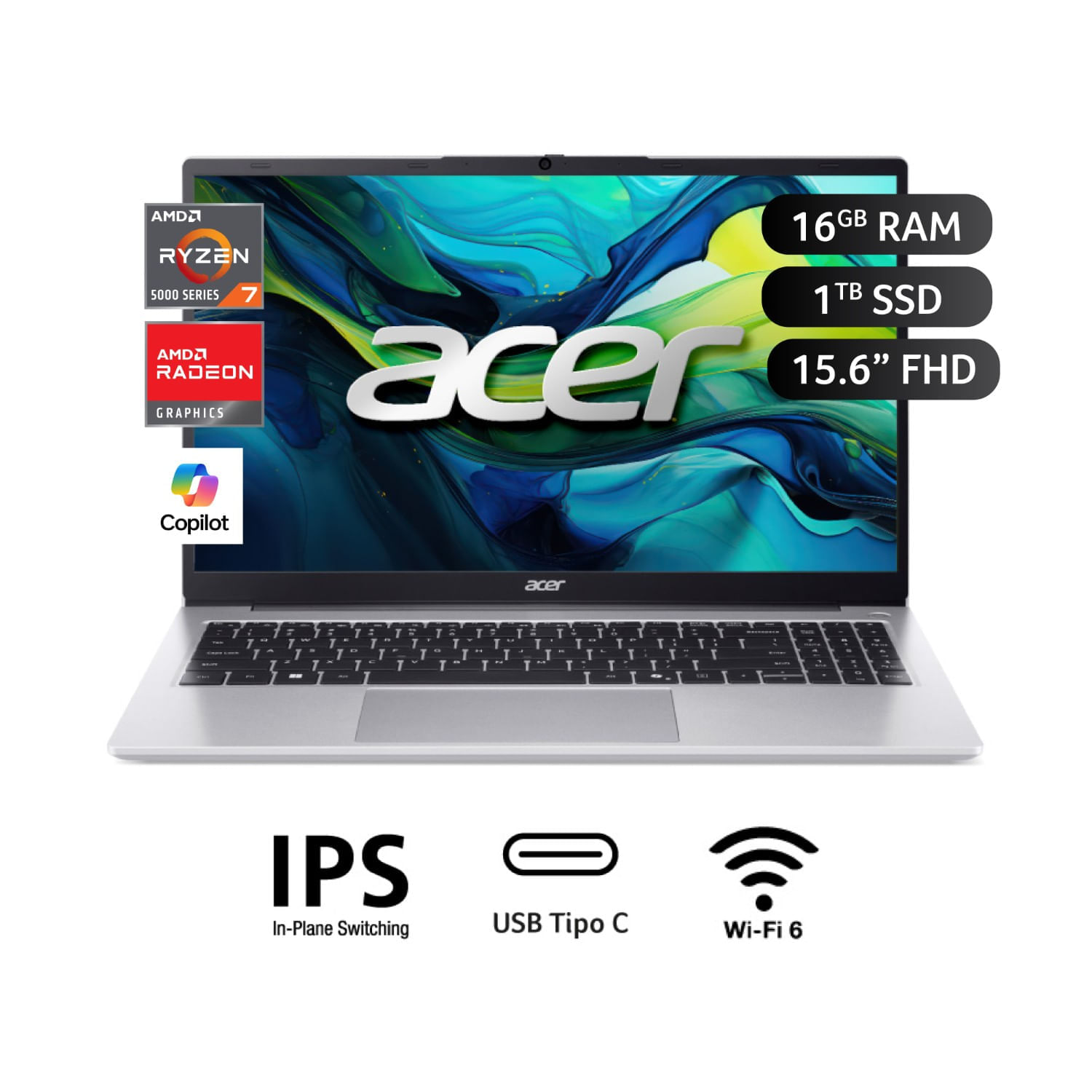 Laptop Acer Aspire Lite AMD Ryzen™ 7 5825U 16GB RAM 1TB SSD 15.6"