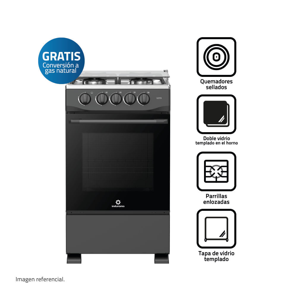 Cocina Indurama Goya 4 Quemadores Negro