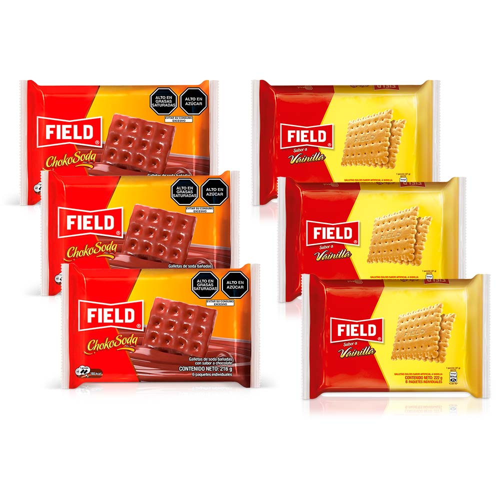 Pack Galletas FIELD Vainilla Paquete 6un x 3un + Galletas FIELD ChokoSoda Paquete 6un x 3un