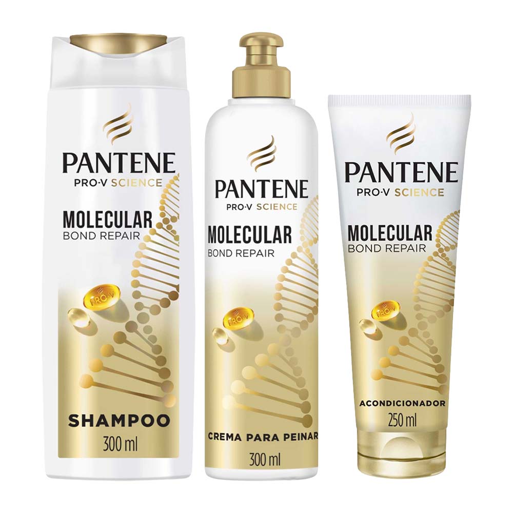 Pack PANTENE PRO-V Bond Repair Shampoo Bond Repair Frasco 300ml + Acondicionador  Botella 250ml + Crema para Peinar Botella 300ml