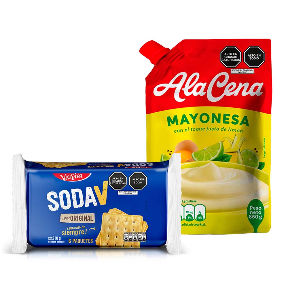 Pack Galletas de Soda SODA V Paquete 6un + Mayonesa ALACENA Doypack 850g