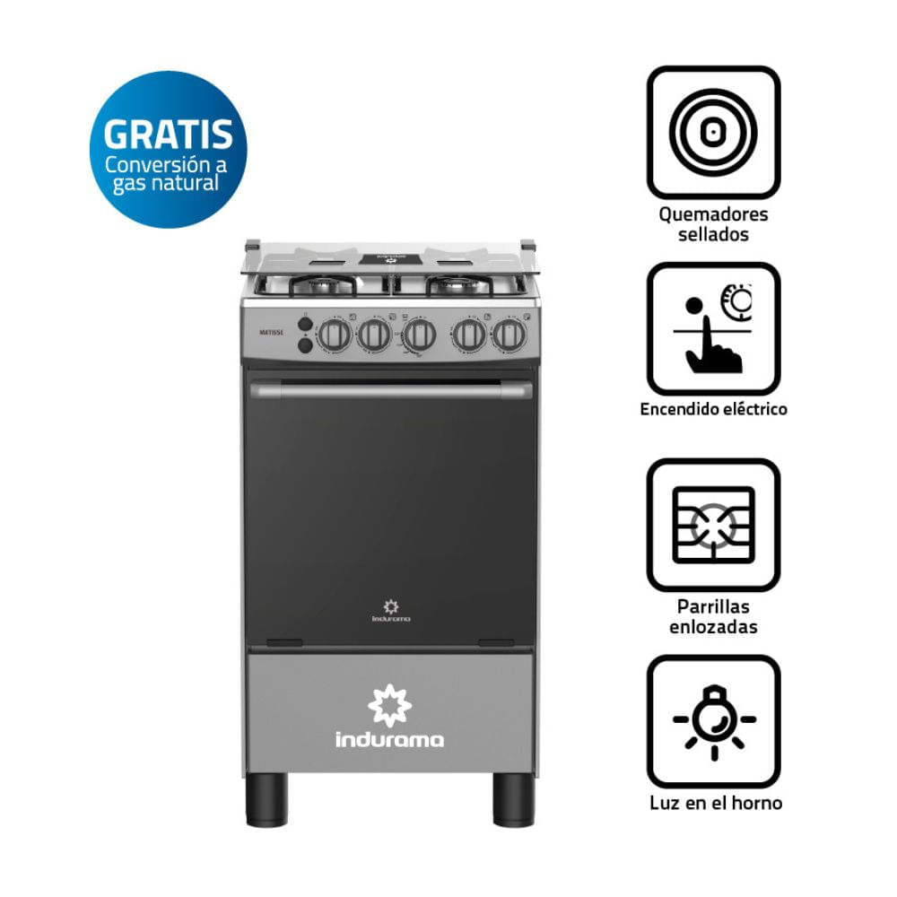 Cocina de Pie a Gas Indurama Matisse 4 Hornillas Gris