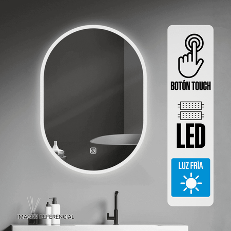 Espejo LED Orange Oval 49x70cm 4mm Luz en Marco Blanca