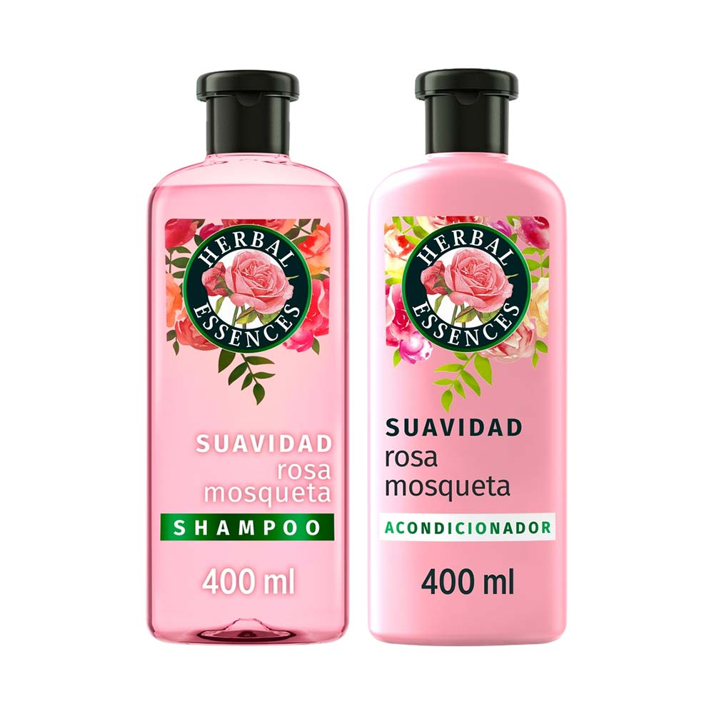 Pack HERBAL ESSENCES Shampoo Rosa Mosqueta Frasco 400ml + Acondicionador Classic Smooth Frasco 400ml