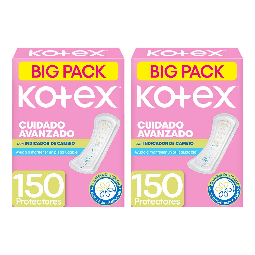 Pack Protectores Cuidado Avanzado KOTEX Indicador de Cambio Paquete 150un x 2un