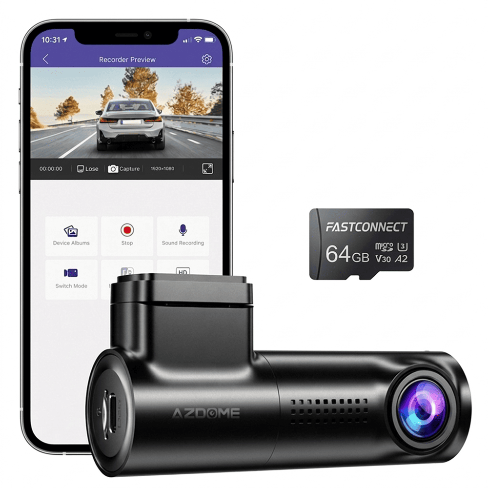 DASHCAM AZDOME M330 1080P WiFi más Micro SD 64GB