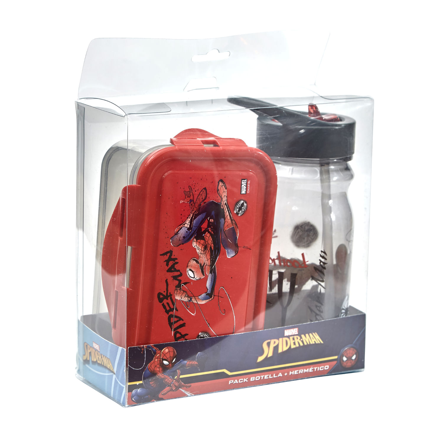 Pack Escolar Disney Taper Hermético Y Botella Spiderman Rojo