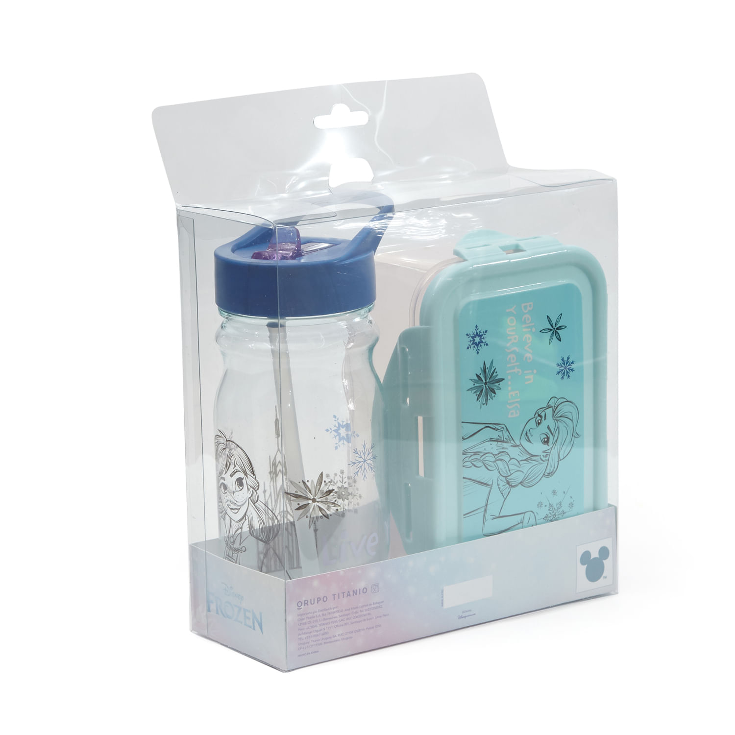Pack Escolar Disney Taper Hermético Y Botella Frozen Rosado