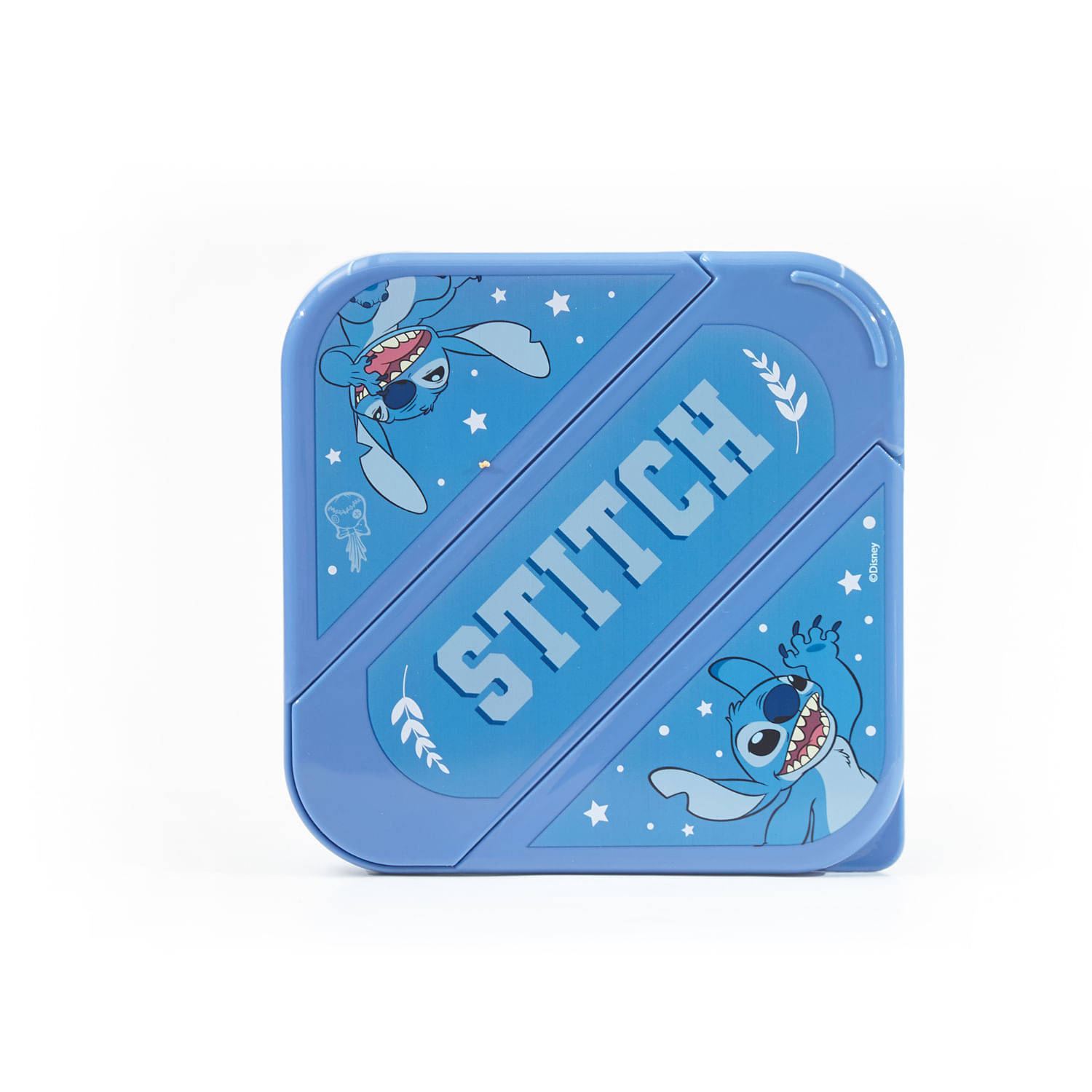 Taper Hermetico Disney Con Cubiertos Stitch Celeste 850 Ml