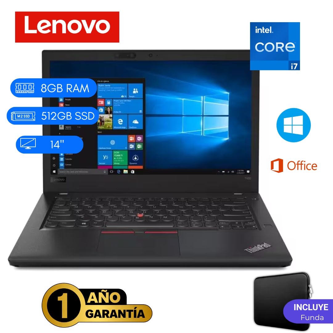 Laptop Semi Nueva Lenovo ThinkPad T480 - Core i7 8 Gen - 8GB RAM - 512GB SSD - 14
