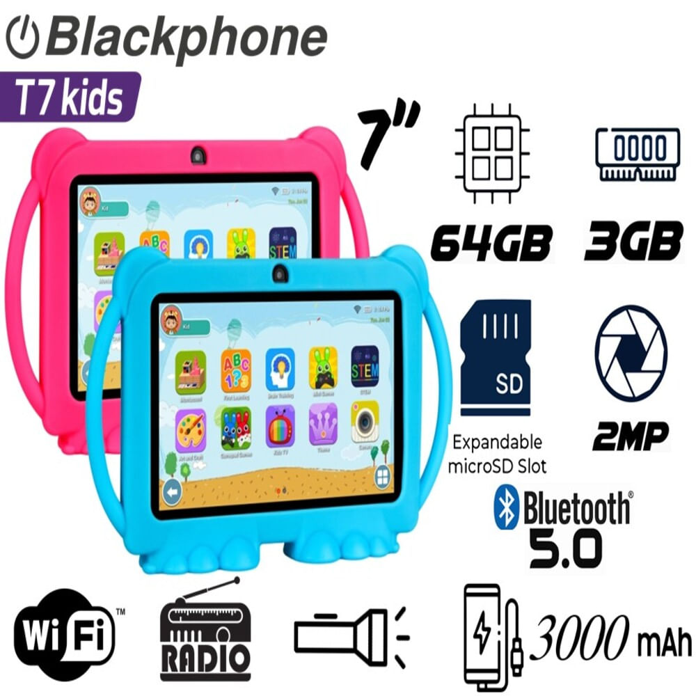 TABLET BLACKPHONE T7 KIDS 3 MAS 64 WIFI 7 PULGADAS BLACK COVER PINK